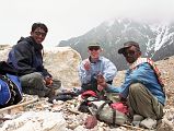 19 Guide Iqbal, Jerome Ryan, Sirdar Ali Naqi Having Lunch At Gasherbrum Base Camp My guide Iqbal, Jerome Ryan, and my sirdar Ali Naqi stopped for a quick lunch at Gasherbrum Base Camp before heading back to Shagring camp.